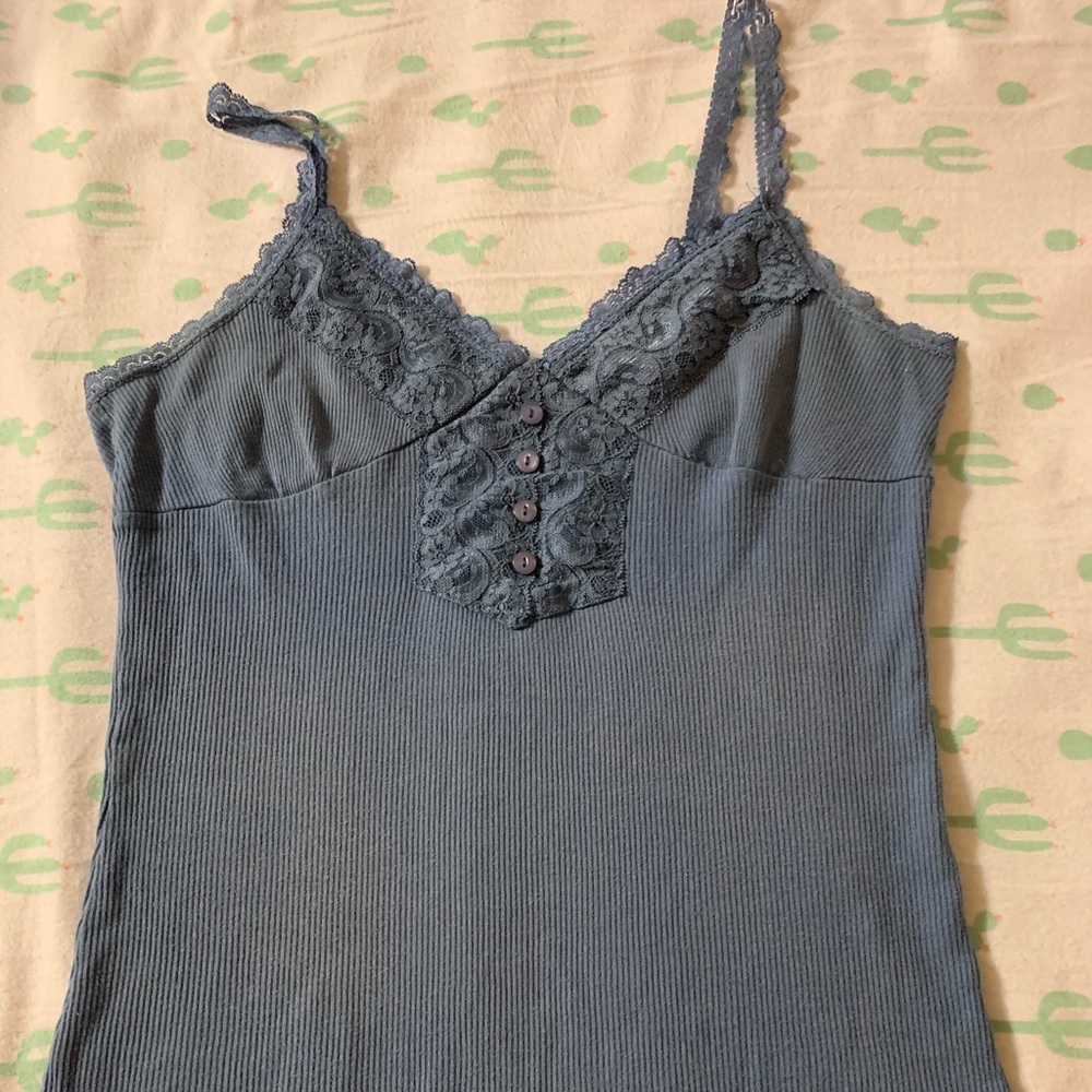 Blue tank top.